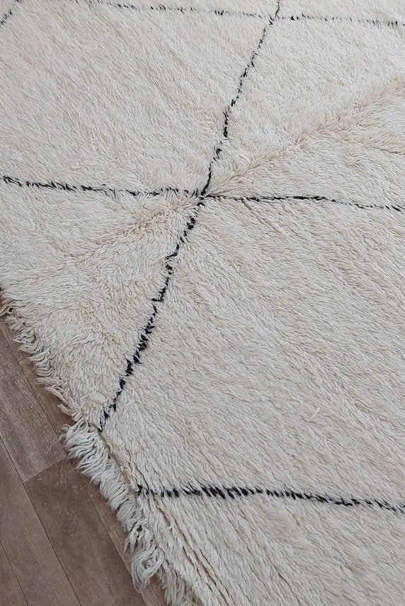 Authentic Beni Ourain Moroccan Rug: Handmade Wool Berber Carpet For Living Room, White & Black, 7.5x10.9 MoroccanBazzArts