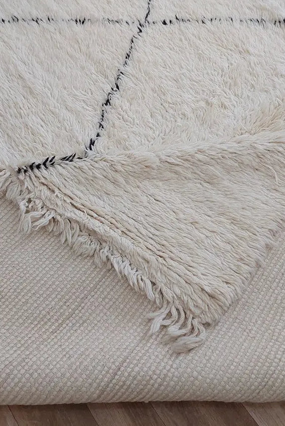 Authentic Beni Ourain Moroccan Rug: Handmade Wool Berber Carpet For Living Room, White & Black, 7.5x10.9 MoroccanBazzArts