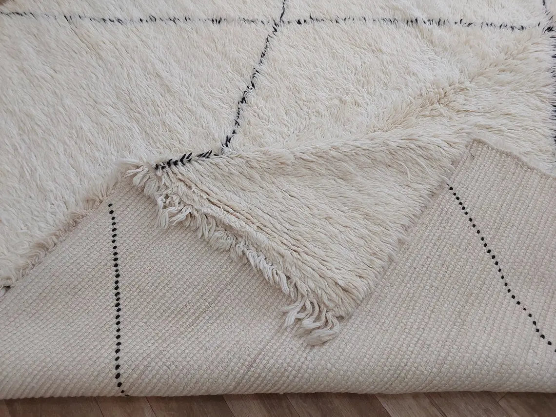 Authentic Beni Ourain Moroccan Rug: Handmade Wool Berber Carpet For Living Room, White & Black, 7.5x10.9 MoroccanBazzArts