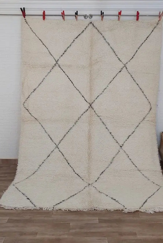 Authentic Beni Ourain Moroccan Rug: Handmade Wool Berber Carpet For Living Room, White & Black, 7.5x10.9 MoroccanBazzArts