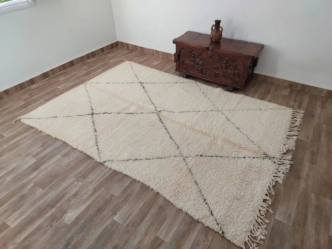 Authentic Moroccan Berber Handmade Wool Rug In Traditional Design 6x8.7 Ft MoroccanBazzArts