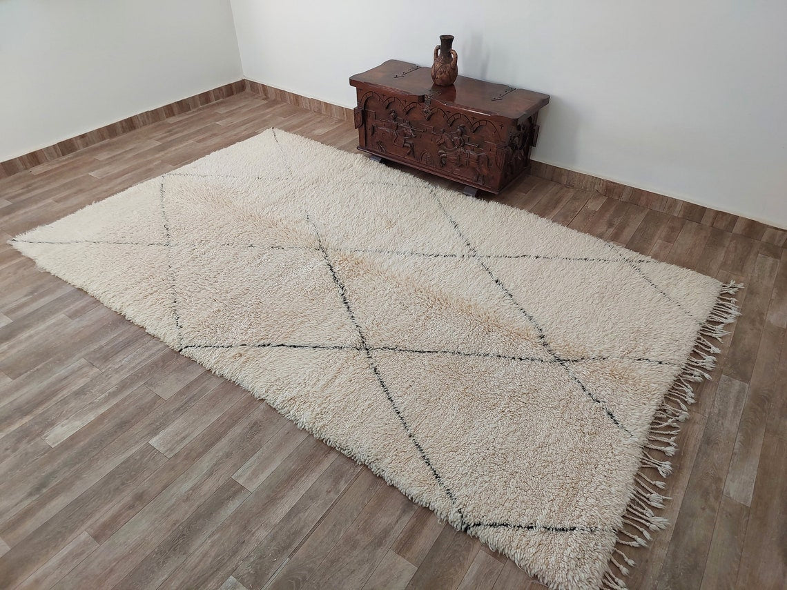 Authentic Beni Ourain Moroccan Rug - Handmade Lamb Wool Berber Carpet (5.10x9.9 Ft) MoroccanBazzArts