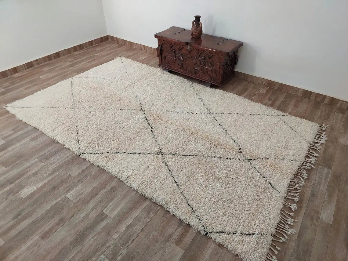 Authentic Beni Ourain Moroccan Rug - Handmade Lamb Wool Berber Carpet (5.10x9.9 Ft) MoroccanBazzArts