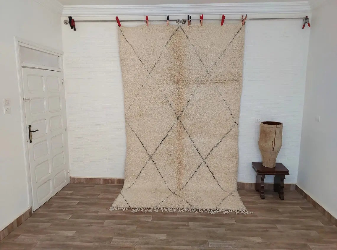 Authentic Beni Ourain Moroccan Rug - Handmade Lamb Wool Berber Carpet (5.10x9.9 Ft) MoroccanBazzArts