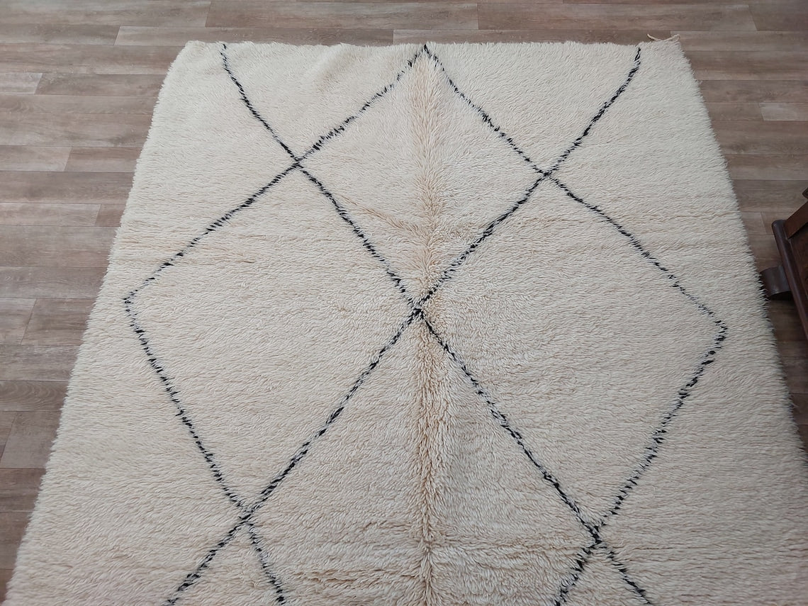 Handmade Beni Ourain Moroccan Wool Rug - Timeless Elegance, Classic Design, Warm Tones (5.10x8.2 Ft) MoroccanBazzArts