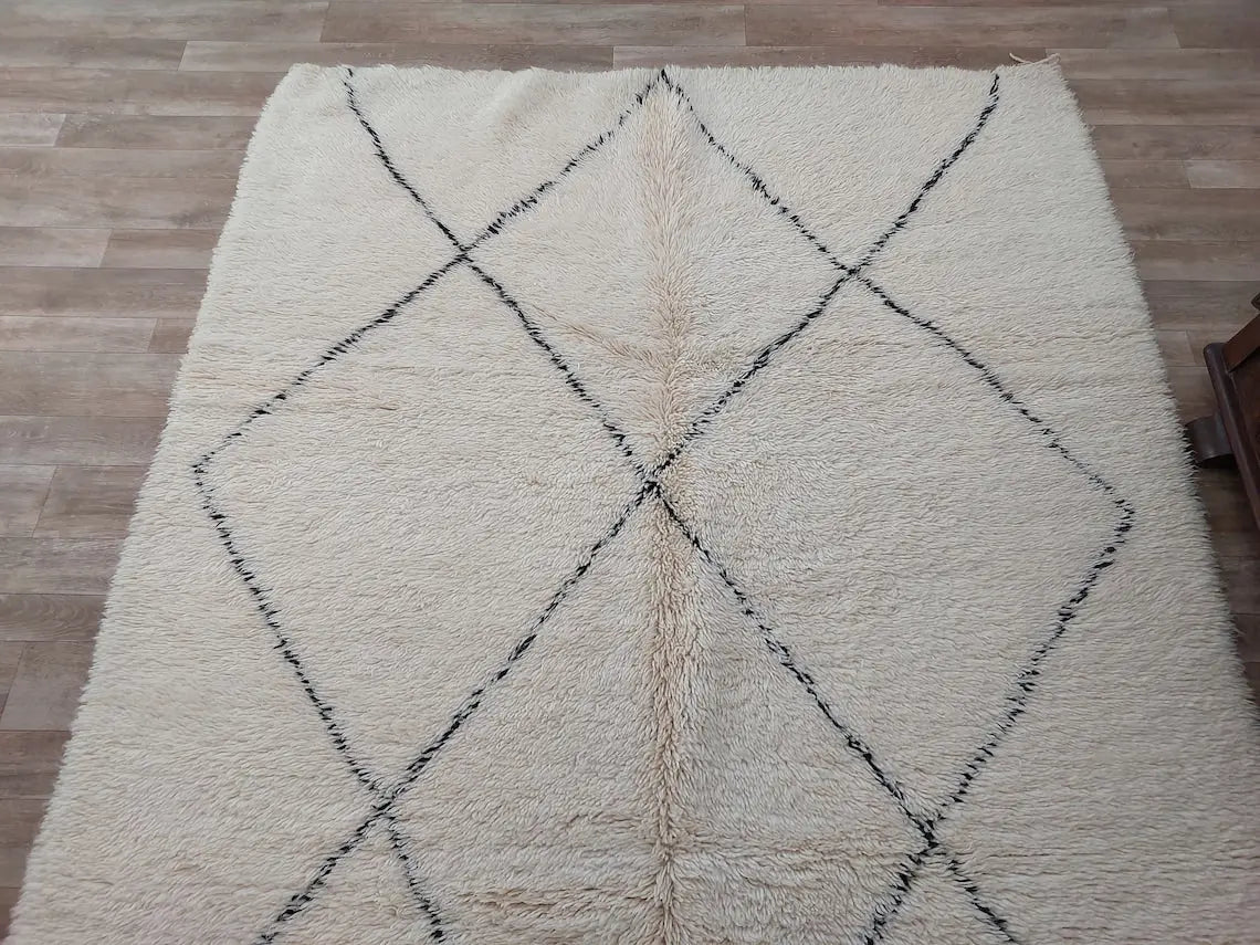 Handmade Beni Ourain Moroccan Wool Rug - Timeless Elegance, Classic Design, Warm Tones (5.10x8.2 Ft) MoroccanBazzArts