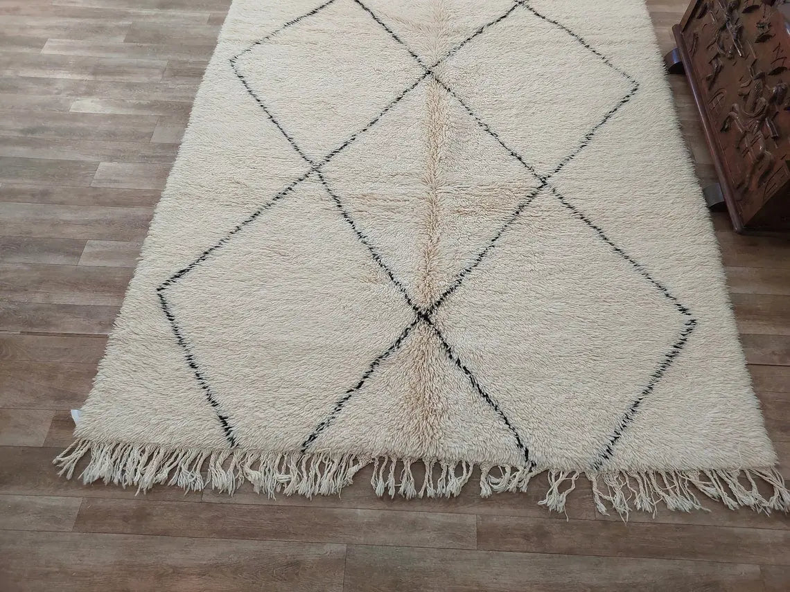 Handmade Beni Ourain Moroccan Wool Rug - Timeless Elegance, Classic Design, Warm Tones (5.10x8.2 Ft) MoroccanBazzArts
