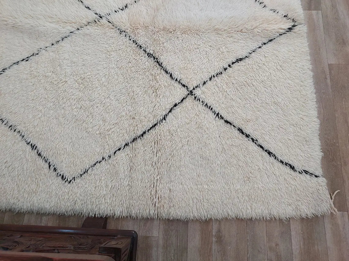 Handmade Beni Ourain Moroccan Wool Rug - Timeless Elegance, Classic Design, Warm Tones (5.10x8.2 Ft) MoroccanBazzArts