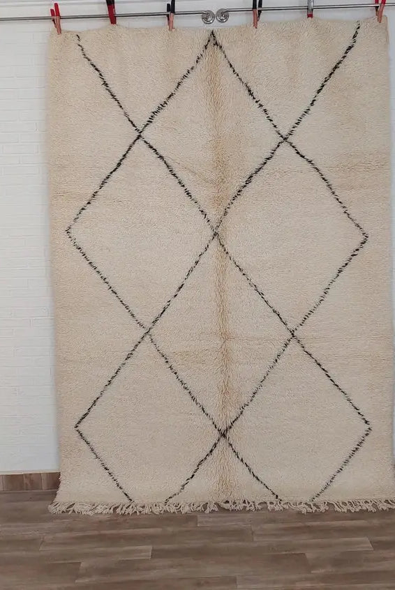 Handmade Beni Ourain Moroccan Wool Rug - Timeless Elegance, Classic Design, Warm Tones (5.10x8.2 Ft) MoroccanBazzArts