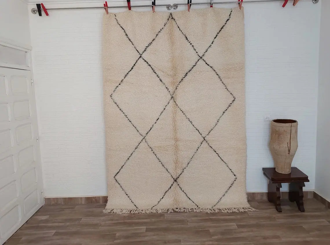 Handmade Beni Ourain Moroccan Wool Rug - Timeless Elegance, Classic Design, Warm Tones (5.10x8.2 Ft) MoroccanBazzArts