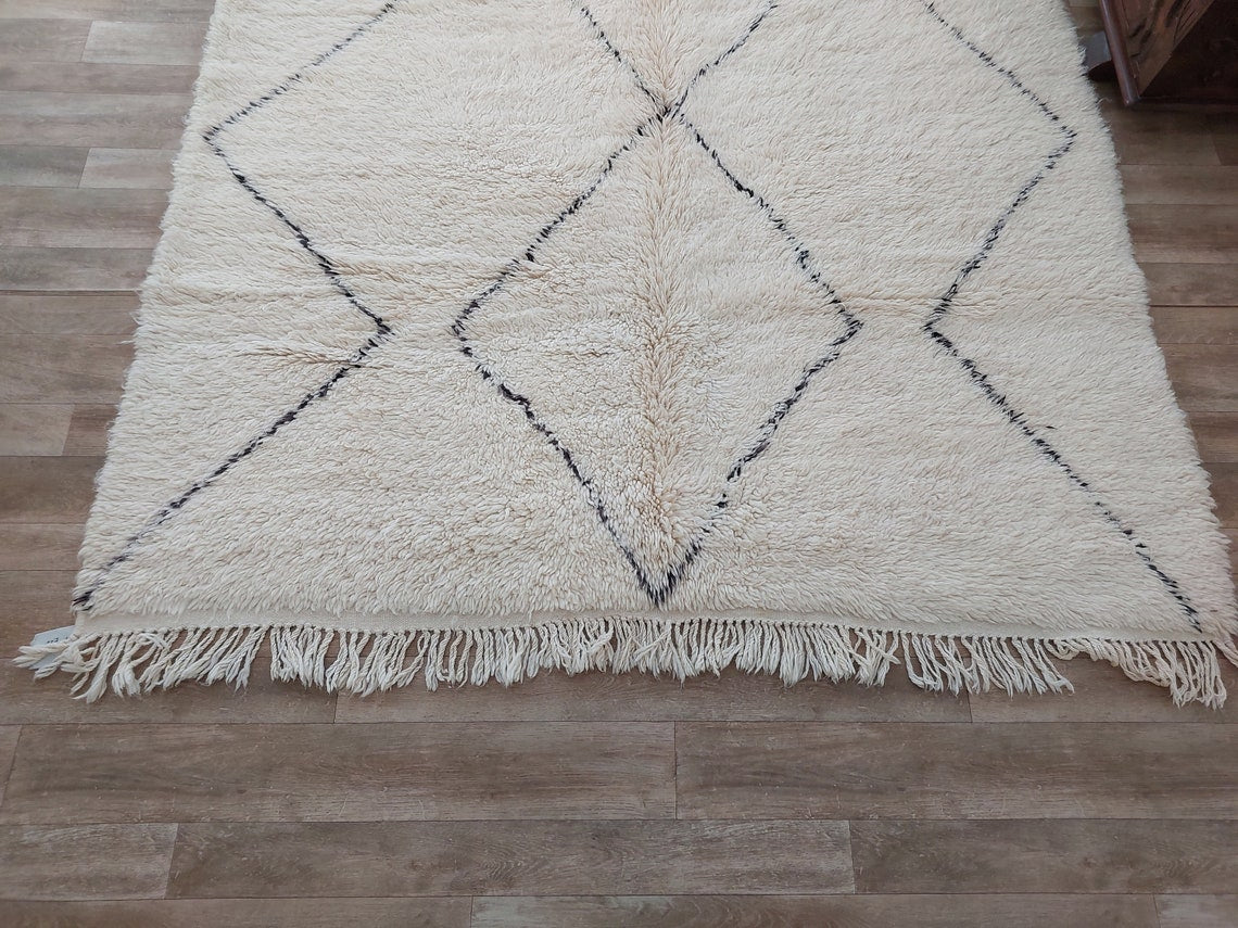 Authentic Vintage Moroccan Beni Ourain Rug: Distressed Wool Carpet, Timeless Style, 6.2 X 9.4 Ft MoroccanBazzArts