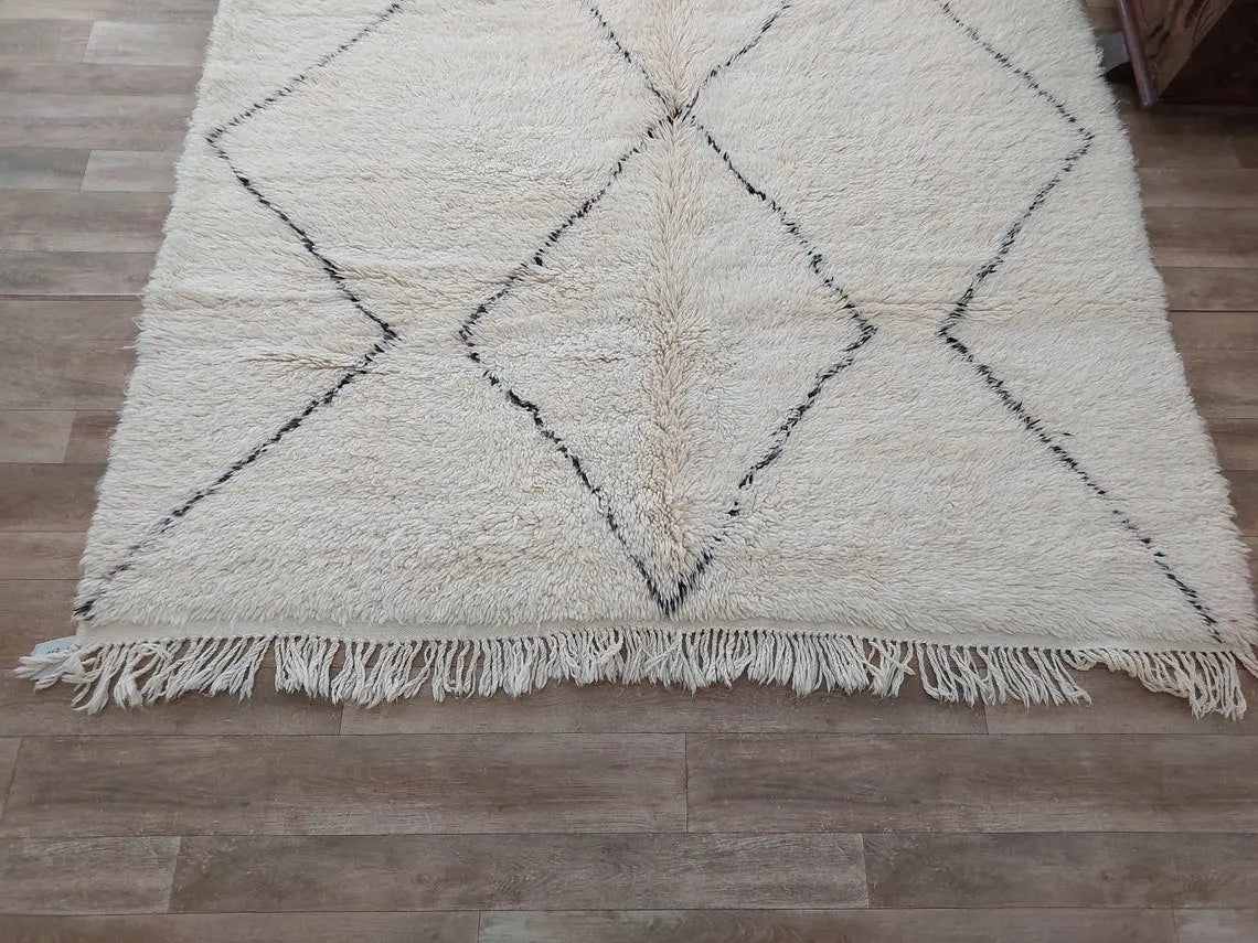 Authentic Vintage Moroccan Beni Ourain Rug: Distressed Wool Carpet, Timeless Style, 6.2 X 9.4 Ft MoroccanBazzArts