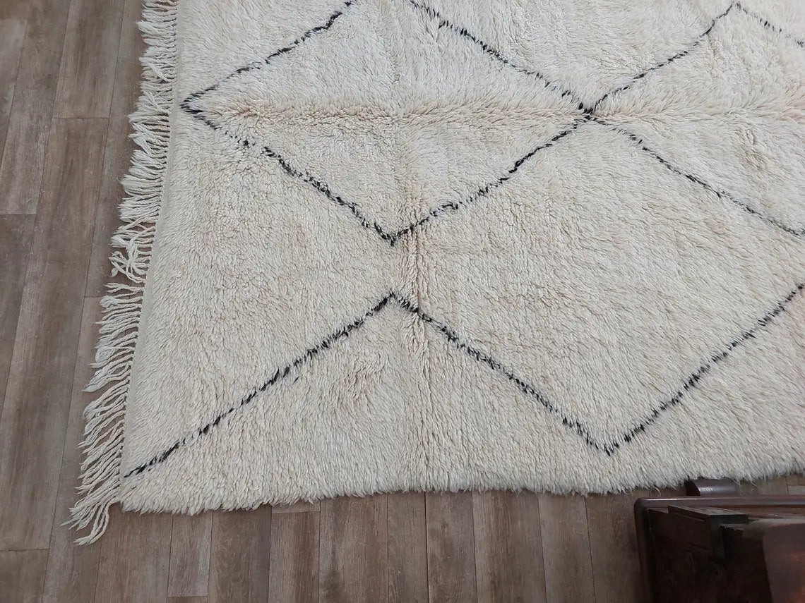Authentic Vintage Moroccan Beni Ourain Rug: Distressed Wool Carpet, Timeless Style, 6.2 X 9.4 Ft MoroccanBazzArts