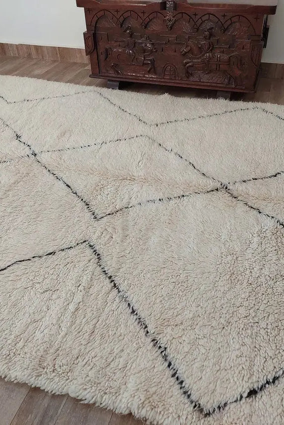 Authentic Vintage Moroccan Beni Ourain Rug: Distressed Wool Carpet, Timeless Style, 6.2 X 9.4 Ft MoroccanBazzArts