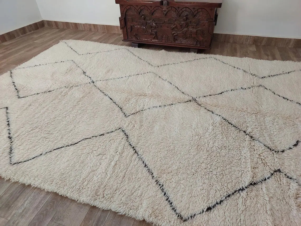 Authentic Vintage Moroccan Beni Ourain Rug: Distressed Wool Carpet, Timeless Style, 6.2 X 9.4 Ft MoroccanBazzArts