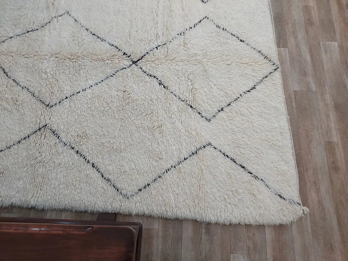 Authentic Vintage Moroccan Beni Ourain Rug: Distressed Wool Carpet, Timeless Style, 6.2 X 9.4 Ft MoroccanBazzArts