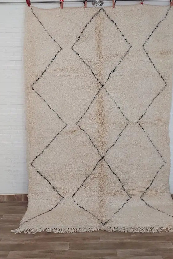 Authentic Vintage Moroccan Beni Ourain Rug: Distressed Wool Carpet, Timeless Style, 6.2 X 9.4 Ft MoroccanBazzArts