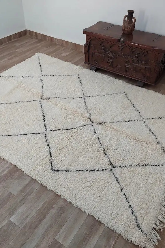 Authentic Moroccan Beni Ourain Rug - Vintage Hues, Handwoven Wool, Distinctive Room Decor (5.9 x 7.10 ft) MoroccanBazzArts