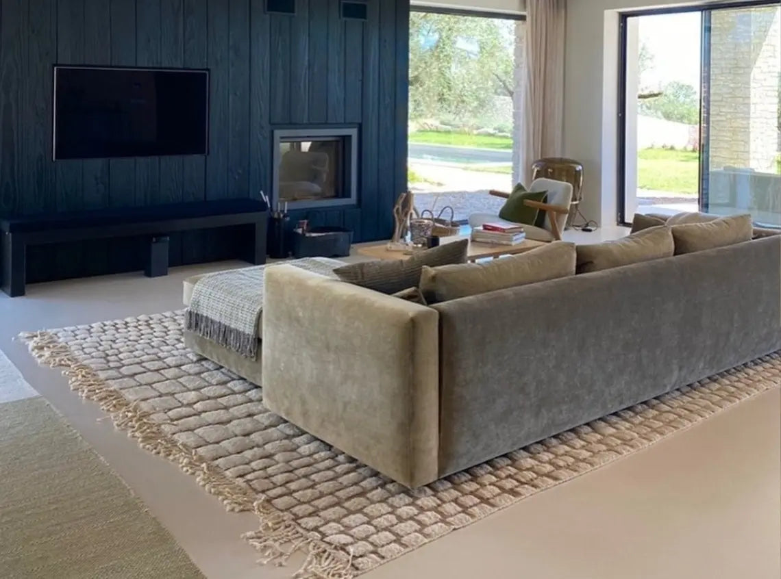 Authentic Moroccan Beni Mrirt Rug: Hand-knotted Neutral Berber Rug For Bohemian Home Decor MoroccanBazzArts
