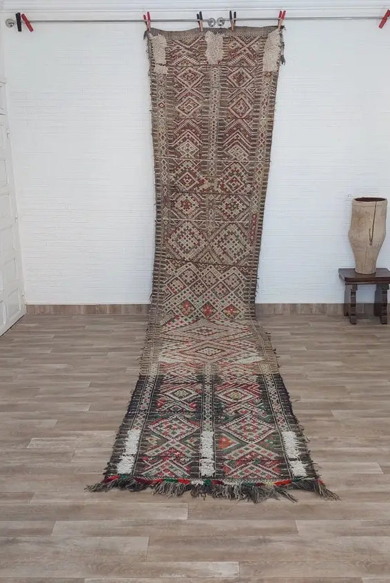 Vintage Moroccan Beni Mtir Kilim Runner: Handwoven Berber Tribal Rug for Boho Hallway Decor MoroccanBazzArts