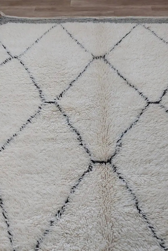 White Berber Wool Rug - Handmade Moroccan Beni Ourain Carpet 5.4x8.2ft Area Rug MoroccanBazzArts