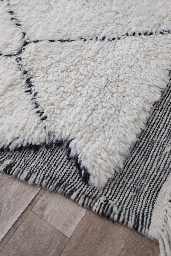 White Berber Wool Rug - Handmade Moroccan Beni Ourain Carpet 5.4x8.2ft Area Rug MoroccanBazzArts
