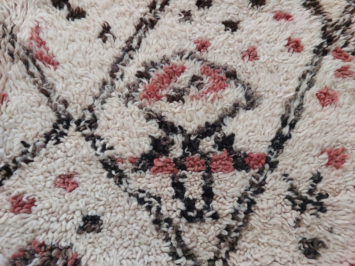 Berber Geometric Rug 6'10"X8'10" Wool: Handmade Moroccan Seghrouchen, Ivory Area Bohemian Decor, Traditional Artisan Statement MoroccanBazzArts