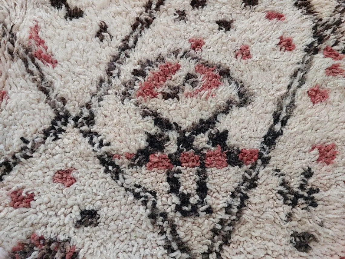 Berber Geometric Rug 6'10"X8'10" Wool: Handmade Moroccan Seghrouchen, Ivory Area Bohemian Decor, Traditional Artisan Statement MoroccanBazzArts