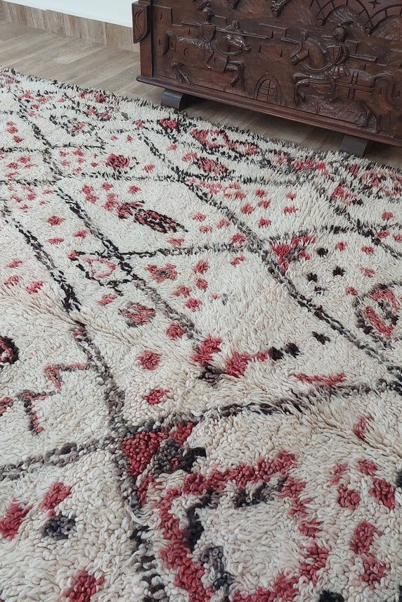 Berber Geometric Rug 6'10"X8'10" Wool: Handmade Moroccan Seghrouchen, Ivory Area Bohemian Decor, Traditional Artisan Statement MoroccanBazzArts