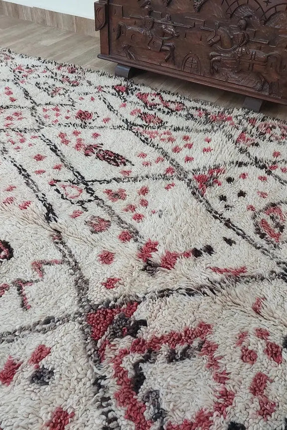 Berber Geometric Rug 6'10"X8'10" Wool: Handmade Moroccan Seghrouchen, Ivory Area Bohemian Decor, Traditional Artisan Statement MoroccanBazzArts