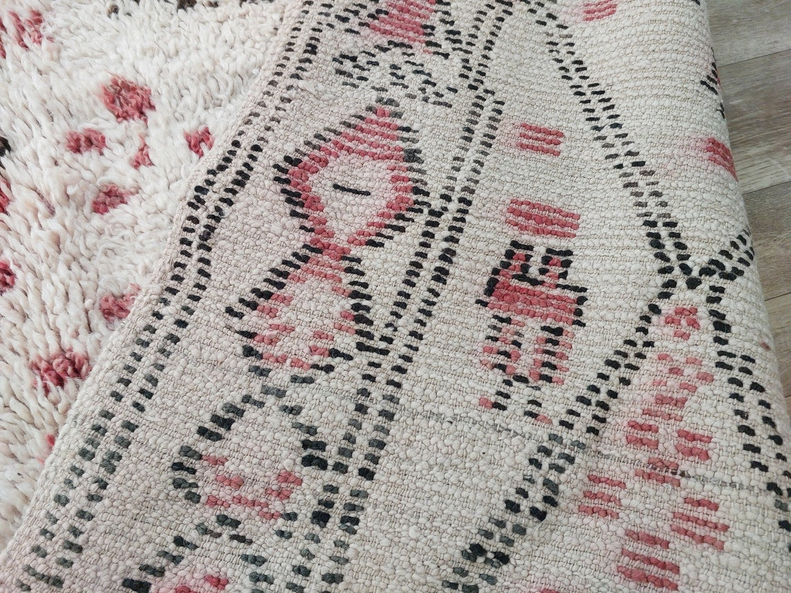 Berber Geometric Rug 6'10"X8'10" Wool: Handmade Moroccan Seghrouchen, Ivory Area Bohemian Decor, Traditional Artisan Statement MoroccanBazzArts