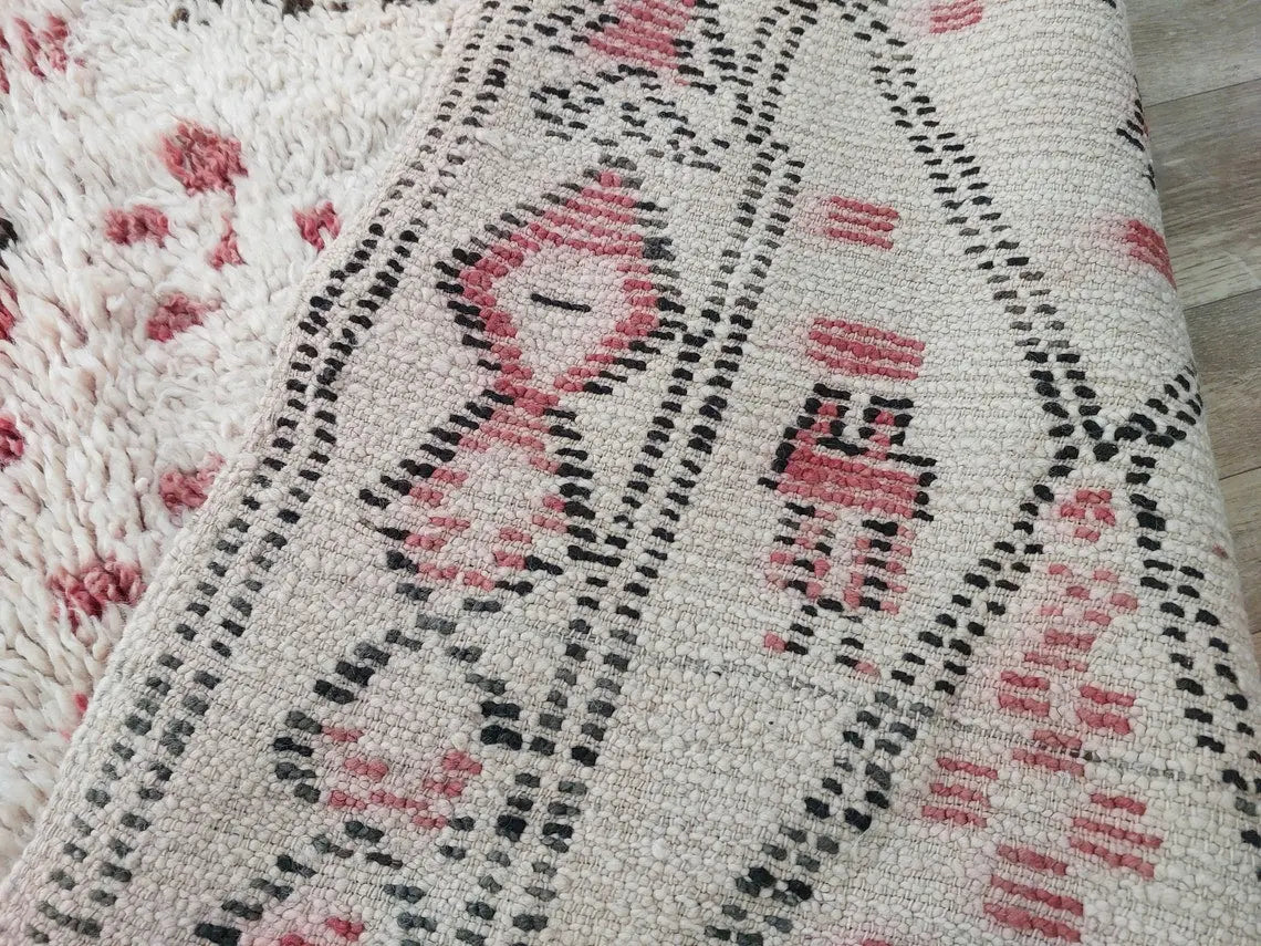 Berber Geometric Rug 6'10"X8'10" Wool: Handmade Moroccan Seghrouchen, Ivory Area Bohemian Decor, Traditional Artisan Statement MoroccanBazzArts