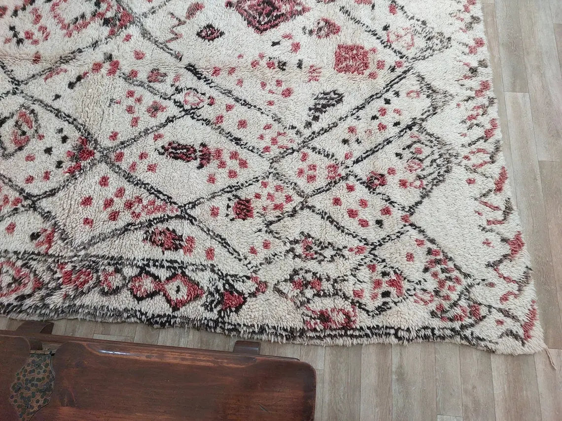 Berber Geometric Rug 6'10"X8'10" Wool: Handmade Moroccan Seghrouchen, Ivory Area Bohemian Decor, Traditional Artisan Statement MoroccanBazzArts