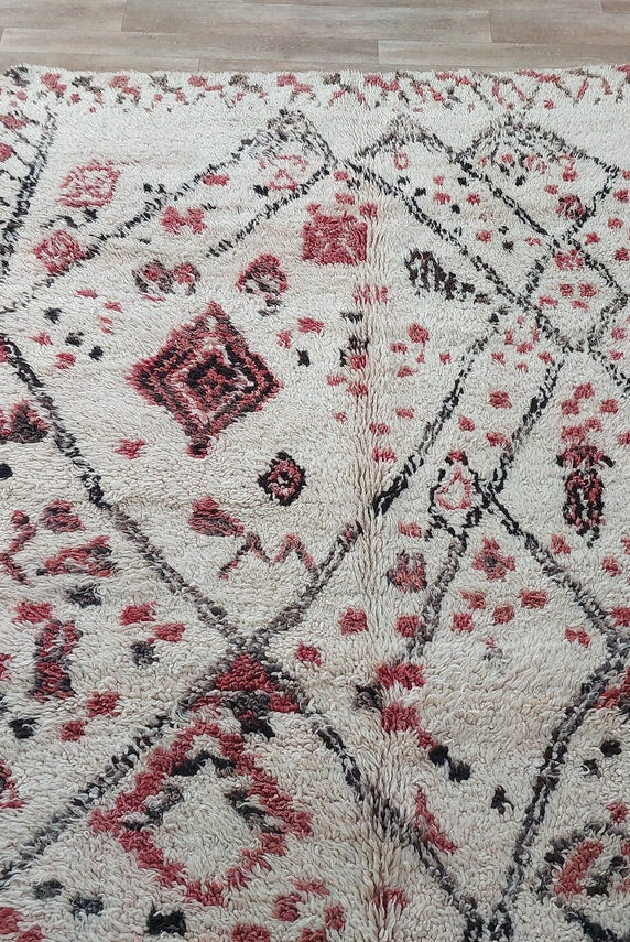 Berber Geometric Rug 6'10"X8'10" Wool: Handmade Moroccan Seghrouchen, Ivory Area Bohemian Decor, Traditional Artisan Statement MoroccanBazzArts