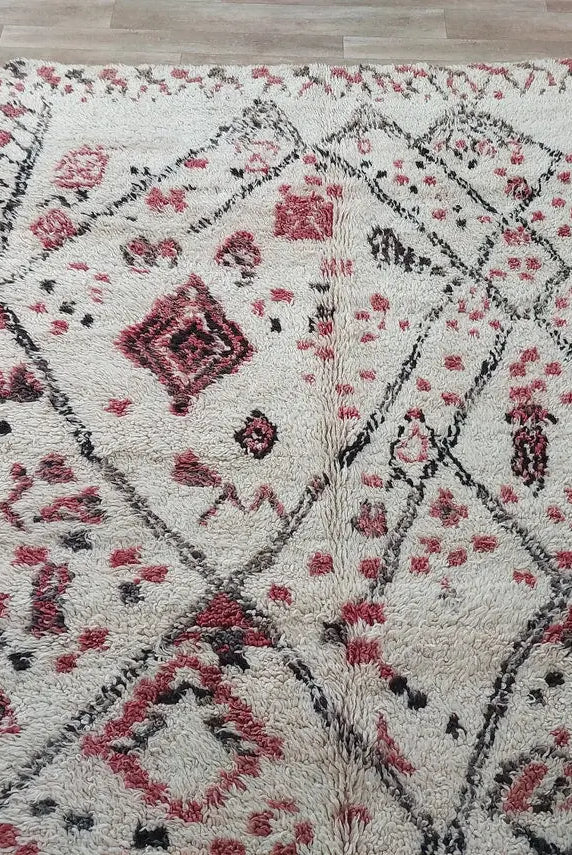 Berber Geometric Rug 6'10"X8'10" Wool: Handmade Moroccan Seghrouchen, Ivory Area Bohemian Decor, Traditional Artisan Statement MoroccanBazzArts