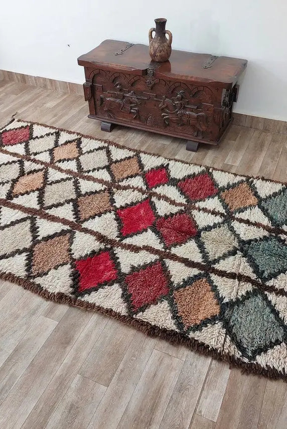 Vintage Moroccan Berber Azilal Rug - Colorful Handmade Wool Carpet With Natural Dyes (4.2x8.8 Ft) MoroccanBazzArts