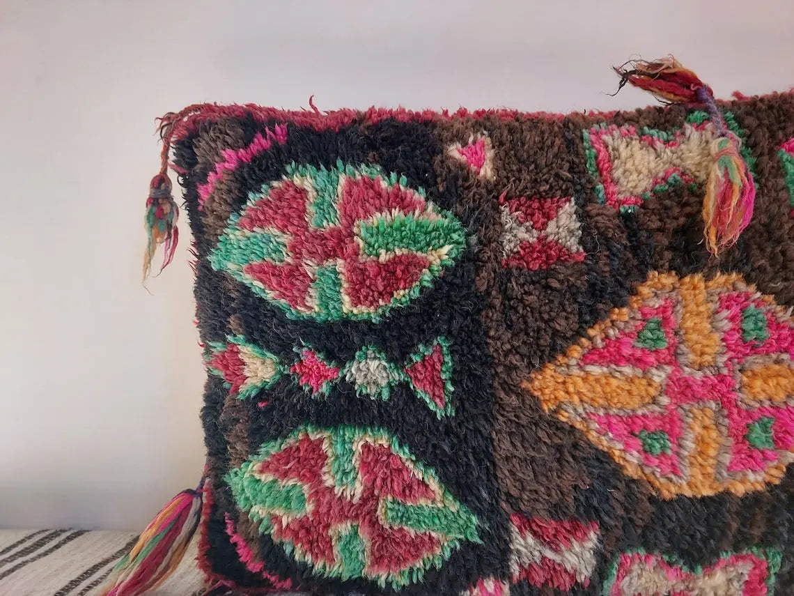 Original Vintage Ait Bou Ichaouen Cushion - Double Sided Wool Pillow - Tribal Cushion - Moroccan Pillow Case - Handmade Talsint Pillow. MoroccanBazzArts