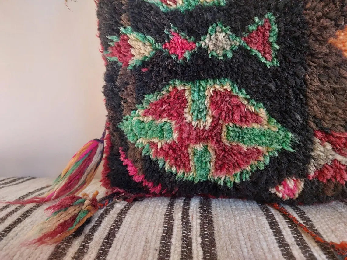 Original Vintage Ait Bou Ichaouen Cushion - Double Sided Wool Pillow - Tribal Cushion - Moroccan Pillow Case - Handmade Talsint Pillow. MoroccanBazzArts