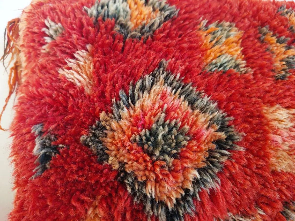 Vintage Ait Bou Ichaouen Cushion: Double-sided Handmade Moroccan Berber Wool Pillow Case In Red And Pink MoroccanBazzArts