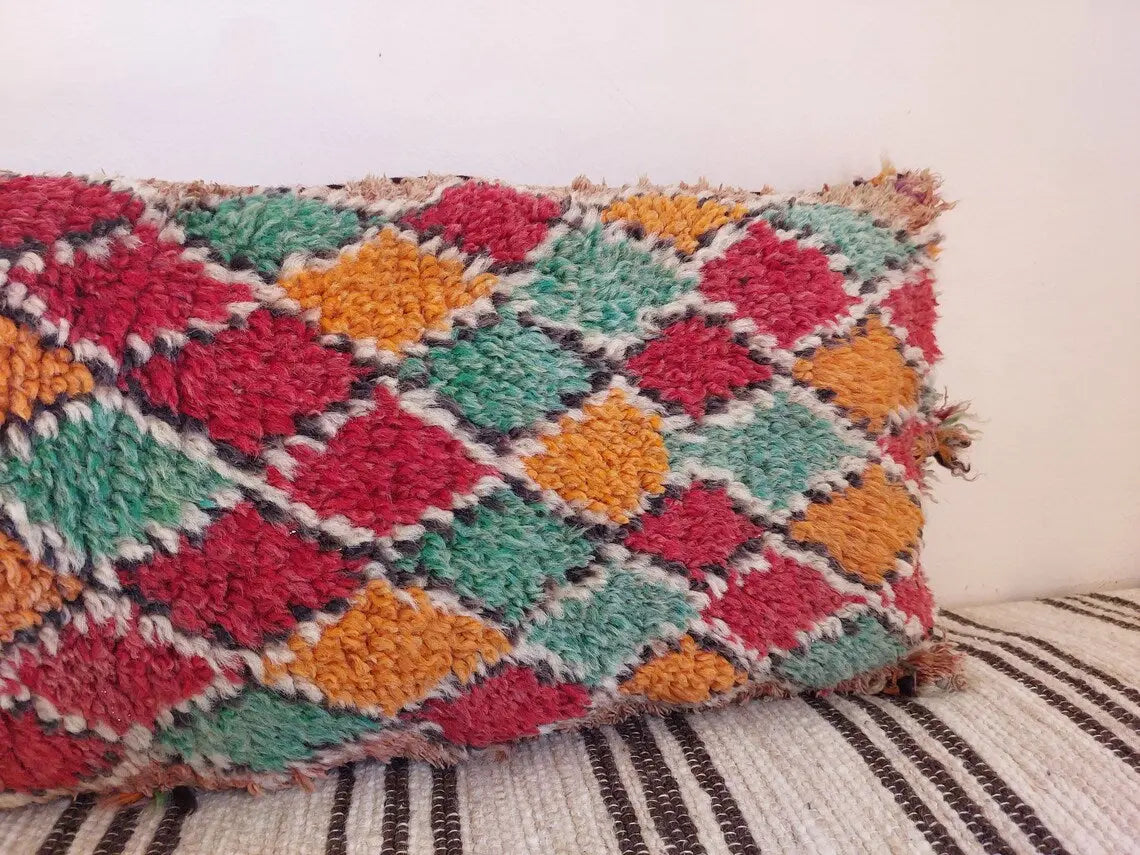 Original Vintage Ait Bou Ichaouen Cushion - Double Sided Wool Pillow - Tribal Cushion - Moroccan Pillow Case - Handmade Talsint Pillow. MoroccanBazzArts