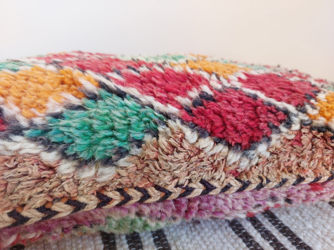 Original Vintage Ait Bou Ichaouen Cushion - Double Sided Wool Pillow - Tribal Cushion - Moroccan Pillow Case - Handmade Talsint Pillow. MoroccanBazzArts