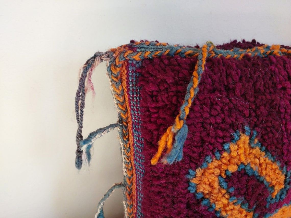 Original Vintage Ait Bou Ichaouen Cushion - Double Sided Wool Pillow - Tribal Cushion - Moroccan Pillow Case - Handmade Talsint Pillow. MoroccanBazzArts