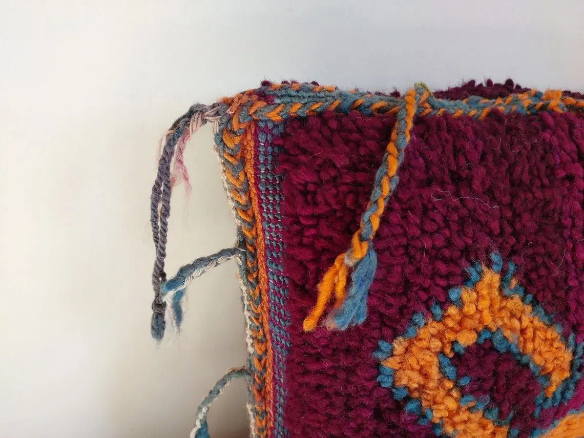 Original Vintage Ait Bou Ichaouen Cushion - Double Sided Wool Pillow - Tribal Cushion - Moroccan Pillow Case - Handmade Talsint Pillow. MoroccanBazzArts
