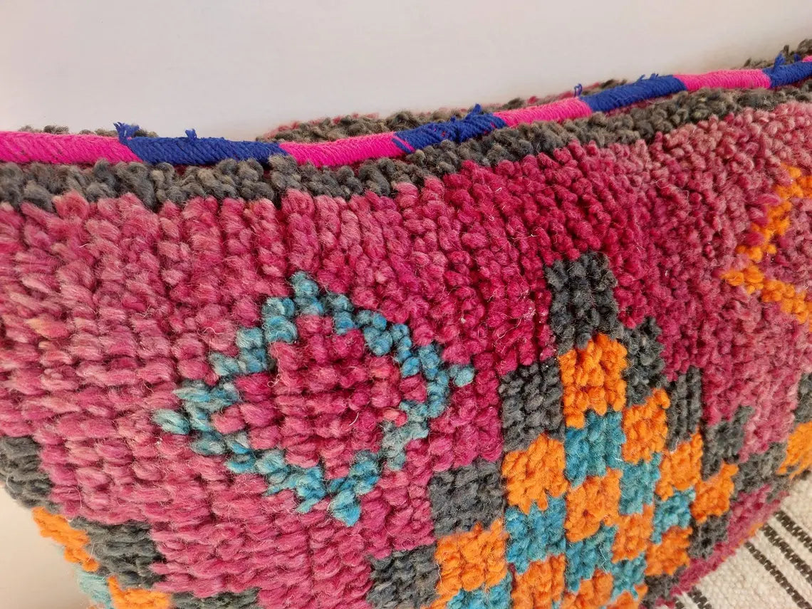 Original Vintage Ait Bou Ichaouen Cushion - Double Sided Wool Pillow - Tribal Cushion - Moroccan Pillow Case - Handmade Talsint Pillow. MoroccanBazzArts