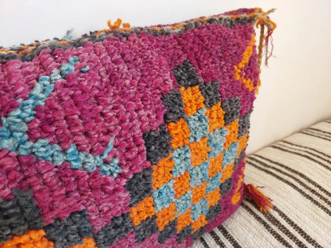 Original Vintage Ait Bou Ichaouen Cushion - Double Sided Wool Pillow - Tribal Cushion - Moroccan Pillow Case - Handmade Talsint Pillow. MoroccanBazzArts