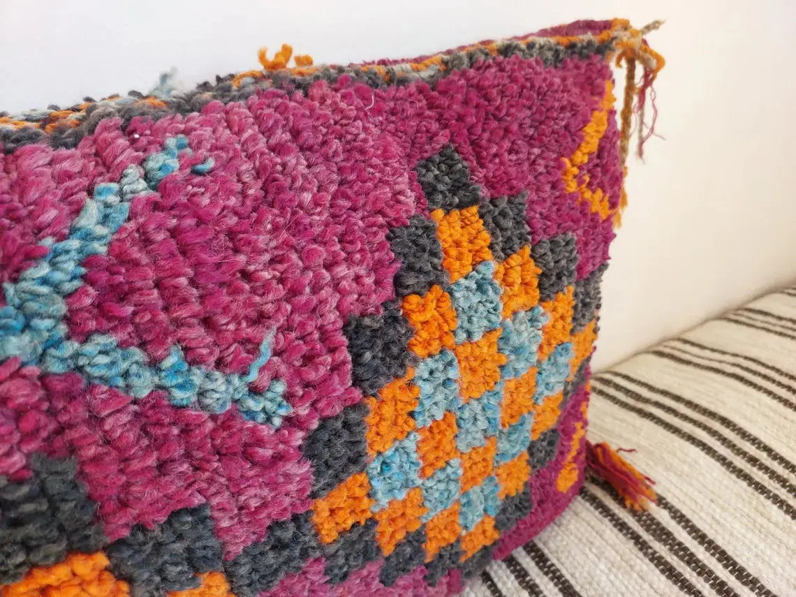 Original Vintage Ait Bou Ichaouen Cushion - Double Sided Wool Pillow - Tribal Cushion - Moroccan Pillow Case - Handmade Talsint Pillow. MoroccanBazzArts