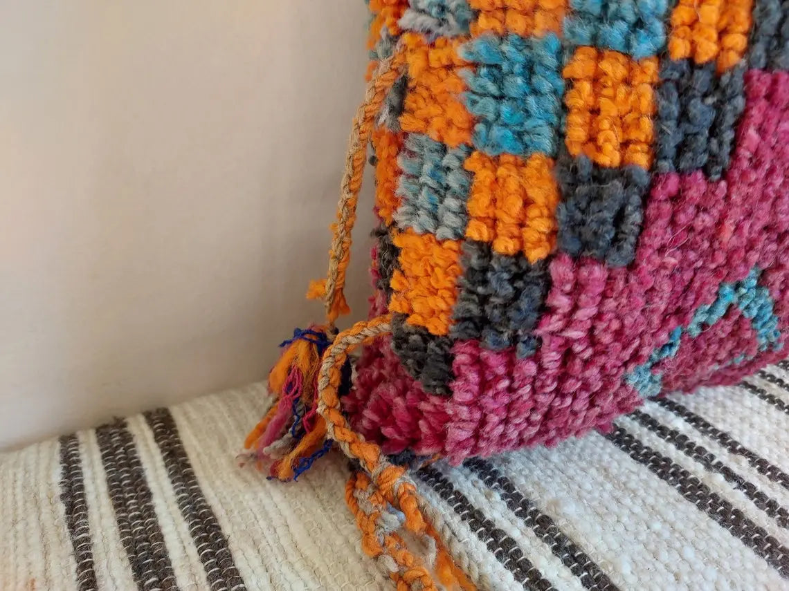 Original Vintage Ait Bou Ichaouen Cushion - Double Sided Wool Pillow - Tribal Cushion - Moroccan Pillow Case - Handmade Talsint Pillow. MoroccanBazzArts