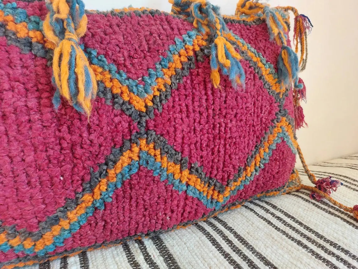 Original Vintage Ait Bou Ichaouen Cushion - Double Sided Wool Pillow - Tribal Cushion - Moroccan Pillow Case - Handmade Talsint Pillow. MoroccanBazzArts