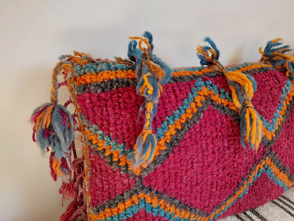 Original Vintage Ait Bou Ichaouen Cushion - Double Sided Wool Pillow - Tribal Cushion - Moroccan Pillow Case - Handmade Talsint Pillow. MoroccanBazzArts