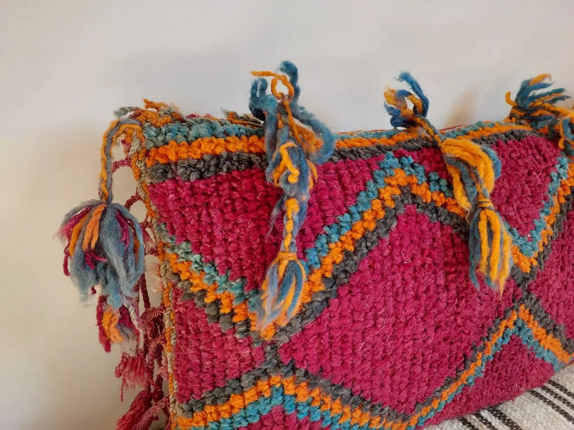 Original Vintage Ait Bou Ichaouen Cushion - Double Sided Wool Pillow - Tribal Cushion - Moroccan Pillow Case - Handmade Talsint Pillow. MoroccanBazzArts